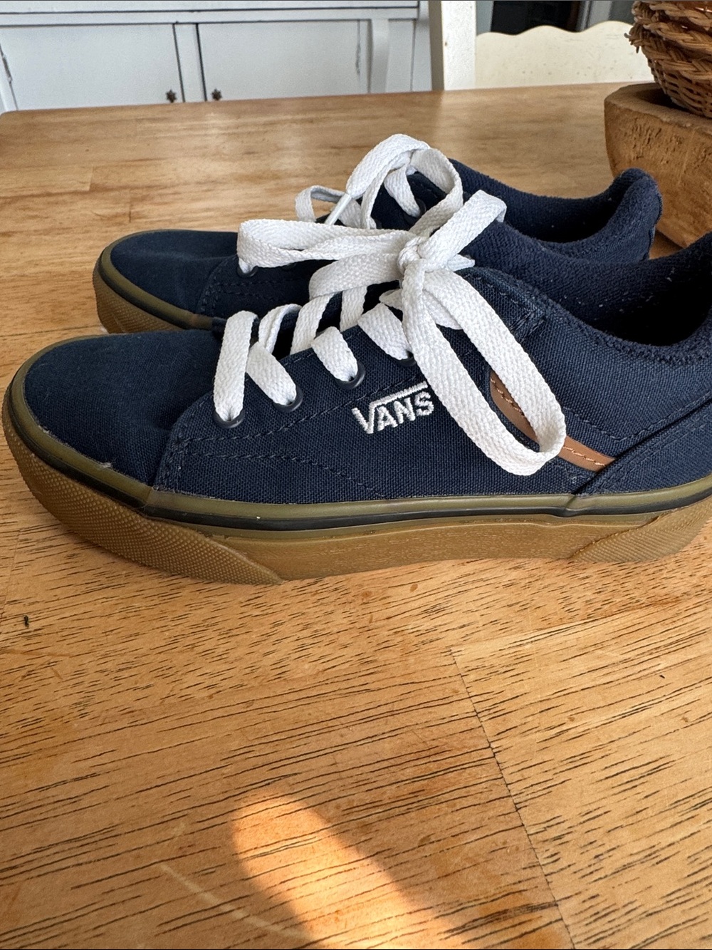 Vans Kids Navy Canvas Sneakers with White Laces Sz 12